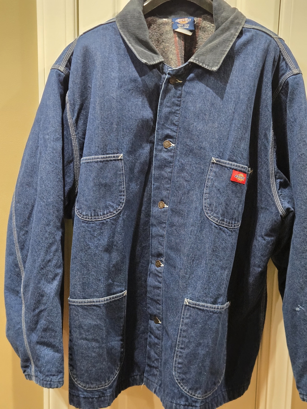 Vintage Dickies Men's Denim Chore Coat Jacket in Dark Blue